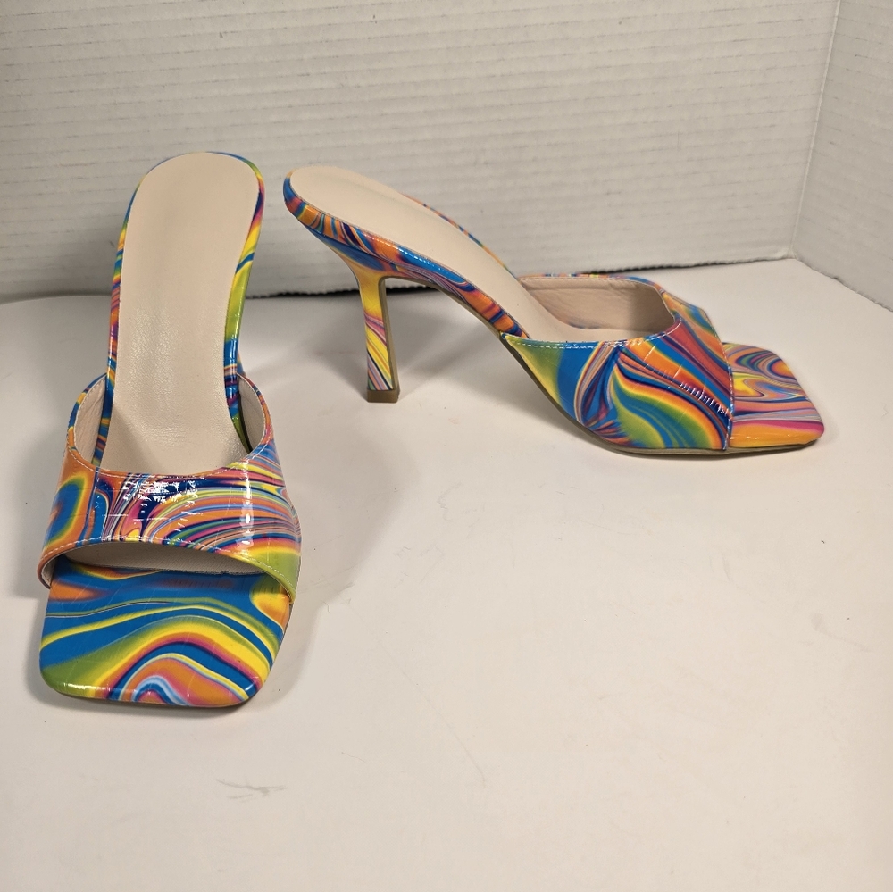 European Fashion Summer Peep Toe Pumps Multicolor Swirl Womens‎ Size 4.5